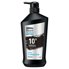 MEN's Biore 台灣公司貨 沁涼醒膚沐浴精 10倍炭 男性專用, 750g, 1瓶
