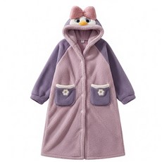 ROYALLIN 蘿林嚴選 超萌粉嫩加厚保暖蝴蝶結法蘭絨睡袍 均碼, 薰衣草紫, 1件