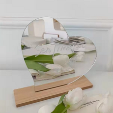 J.litt DIY感性居家裝飾 愛心造型壓克力鏡子 + 底座套組, 透明