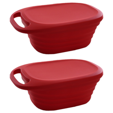 矽膠附把手可折疊容器 紅色, 650ml, 2個
