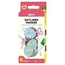 AMOS 阿摩司 6色創意雙色輪廓筆, 1入