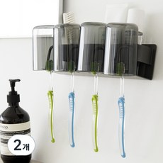 efactory Judy N 免鑽孔牙刷架刮鬍刀牙膏架 + 漱口杯套組 4孔, 2個, 灰色