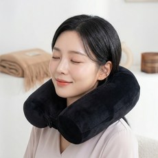 마메 자유자재 휴대용 기내용 여행 목베개 목쿠션, 블랙