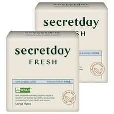 secretday Fresh棉質衛生棉, 14片, 2包, L(29cm)