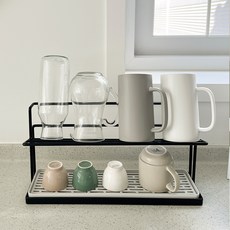 efactory Judy N 可瀝水杯子收納晾乾架, 黑色, 2層