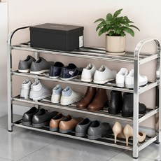 Soso House 組裝式不鏽鋼鞋架 鞋櫃 4層 100cm, 銀色, 1個