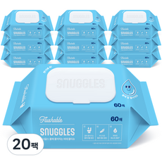 스너글스 물에 풀어지는 비데티슈 피부 저자극 인증, 20팩, 60매, 55g