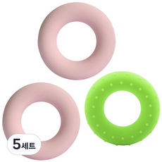 실리콘 도넛 손 악력기 10LB 2p + 지압 악력기, 베이비핑크 + 형광, 5세트