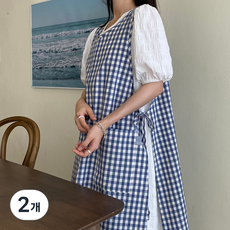 Hansday 格紋迷你開衩圍裙, 2個, 藍色格紋