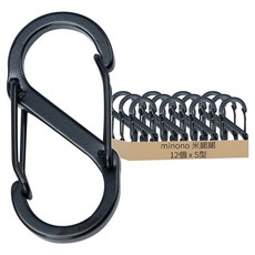 minono 米諾諾 鋁合金S型雙扣環 5 x 2.3 x 0.7cm, 黑色, 12個