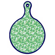 Roem Design 藍色版 雙面設計圓形上菜砧板 綠色鳳仙花, 5色鑽石圖案, 1個