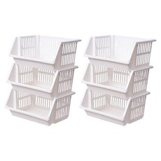 EZLIVING 可堆疊開放式收納籃, 奶油白, 6個