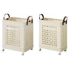 ONE HOUSE 本川帶手把折疊附輪收納籃 OH-Q323-B, 1層, 奶黃色