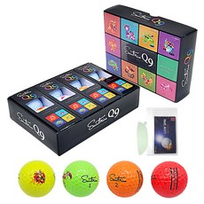 세인트나인 프리미엄 골프볼 Q9 + 세인트나인 + 장타스티커, 옐로우 + 그린 + 오렌지 + 핑크, 12개입, 1세트