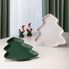 Ahtty home Petit Forest可微波聖誕樹造型盤2入組, 乳白色+綠色, 1組