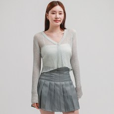 Elsso 女款V領透膚羅紋長袖開襟衫