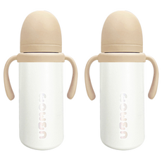 유비맘 유아용 시그니처 보온보냉 스테인리스 빨대컵, 330ml, 2개, 초코