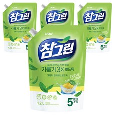 참그린 레몬 녹차 뽀드득 어드밴스 주방세제 리필, 1.2L, 4개