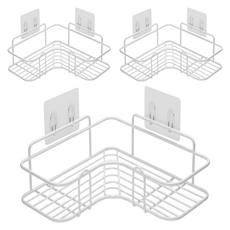 벨로나이트 욕실 벽걸이 멀티 코너선반 철제 수납 선반 코너형 고리형, 화이트, 3세트