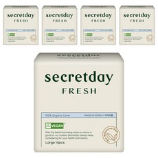 secretday Fresh棉質衛生棉, 14片, 5包, 大型(29cm)