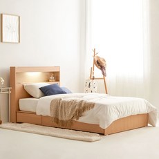 동서가구 이즈 카이 1단 3서랍 LED 수납침대 프레임 방문설치, 메이플