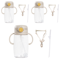 LALABY Plus雙柄按壓式吸管杯附背帶替換吸管組, 象牙白, 3組, 350ml