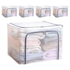 樂邦 雙開口PVC鋼架衣服收納箱 66L, 防水防塵, 藏灰色, 5個, 50 x 40 x 33cm