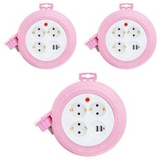 LUGBOX 圓形USB延長線 3孔 LUG-G03MU, 3m, 粉紅色, 3個