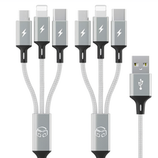 DGG Skymeta 3合1多功能快速充電線 金屬銀 2條 1.2m