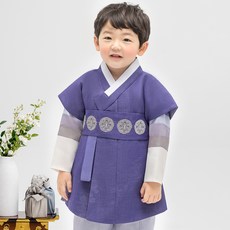 geumdong hanbok 男童用藍灰紫色腰帶刺繡韓服套裝 AM147