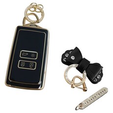 루루형제 르노 삼성 자동차 호환 TPU 키케이스 + 번호키링+ 가죽리본키링, 다크블랙, AS-02