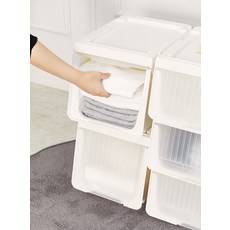 AllULiving 滑蓋式加高型收納箱 透明窗, 3個, 白色 + 不透明門