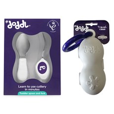 doddL 秒拾餐具 人體工學 兒童學習餐具組, 藍莓紫, 幼兒湯匙 + 叉子 + 攜帶盒, 1組