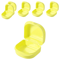 外出攜帶透氣盒 牙套 維持器 活動假牙盒 中 馬卡黃, 1入, 6個