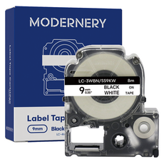 모더너리 라벨테이프 카트리지 9mm, 흰색바탕 + 검정글자, 8m