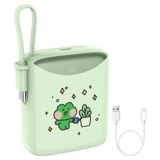 보바 라인프렌즈 22.5W 고속충전 일체형 휴대용 미니 보조배터리 10000mAh C타입, VA-114, 그린 레니니