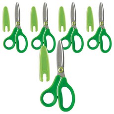 PLUS 普樂士 兒童30度弧線剪刀 綠色 安全圓角設計 輕鬆剪裁 兒童美術創作必備, 5支