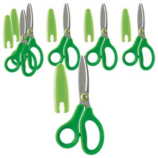 PLUS 普樂士 兒童30度弧線剪刀 兒童安全圓角設計 輕鬆剪裁 舒適握柄, 綠色, 6支