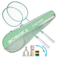 보시카 배드민턴 라켓 2p + 셔틀콕 3p + 헤드커버 2p + 그립밴드 2p + 가방 풀구성, PRO-668(MT), 1세트
