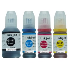 그래토너 캐논 호환 무한 리필 잉크 4색 세트 GI-91, 검정, 파랑, 빨강, 노랑, 1세트