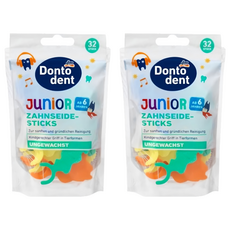 dm Dontodent 兒童造型牙線棒 柔和徹底清潔牙齒 可愛動物形狀握把 適合6歲以上兒童, 32支, 2包