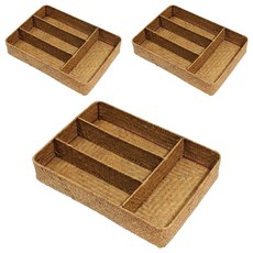 Gongganlove 分離式藤編收納隔板托盤, 自然色, 3個