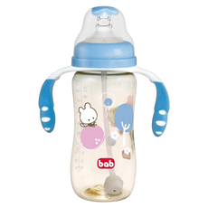 bab 培寶 PPSU 寬口徑手把吸管奶瓶 L, Blue, 330ml, 1個