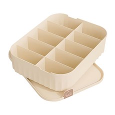 小麥購物 帶蓋內衣褲收納盒 10格 C557 399g, 米白色, 1個