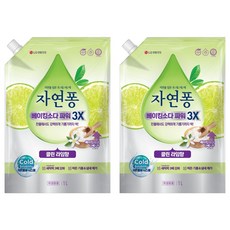 [비건라이프] 자연퐁 베이킹소다파워 3X 클린 라임향 리필, 1L, 2개