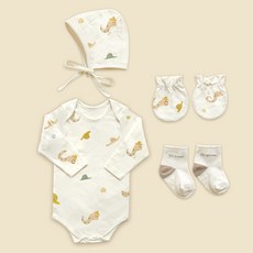 Ikii Eki新生兒有機長袖連身衣+帽子+襪子+手套 4件組