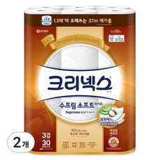 크리넥스 3겹 수프림 소프트 화이트 화장지, 30롤, 2개, 37m