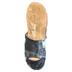 真皮頭層牛皮防滑軟底縫線裝飾室內拖鞋 LS06, 黑色, 1雙