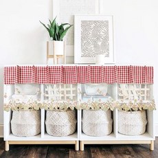 格紋拼接立體刺繡蕾絲門簾/櫃簾 多用途: 窗簾/短簾, 120 x 26cm, 粉格山櫻花