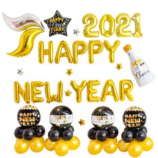 WOW PARTY KOREA 2021 Happy New Year 1 派對氣球套組, 混合顏色, 1套